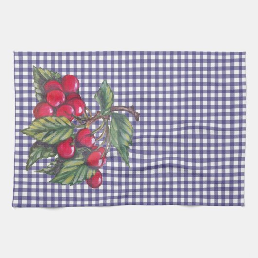  Red Cherry Blue Gingham Country Kitchen Theedoek (Horizontaal)