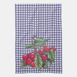  Red Cherry Blue Gingham Country Kitchen Theedoek