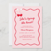 Red Cherry Bow Tying the Knot Vrijgezellenfeest Kaart (Voorkant)