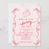 Red Cherry Cake Pink Girl Baby shower Kaart (Voorkant)
