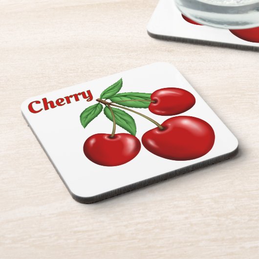 Red Cherry Cherries Design gepersonaliseerd Bier Onderzetter (Linkerzijde)