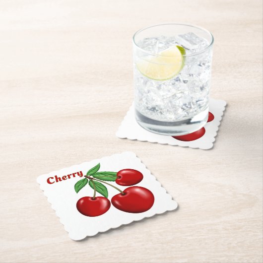 Red Cherry Cherries Design gepersonaliseerd Kartonnen Onderzetters (Insitu)
