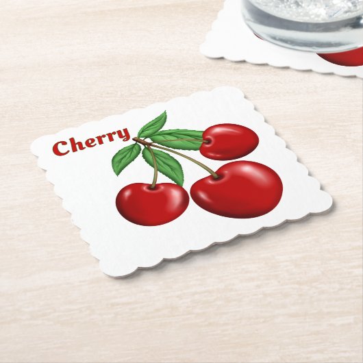 Red Cherry Cherries Design gepersonaliseerd Kartonnen Onderzetters (Gebogen)