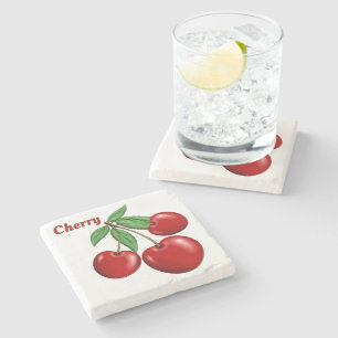Red Cherry Cherries Design gepersonaliseerd Stenen Onderzetter