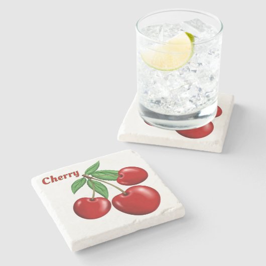 Red Cherry Cherries Design gepersonaliseerd Stenen Onderzetter (Zijkant)