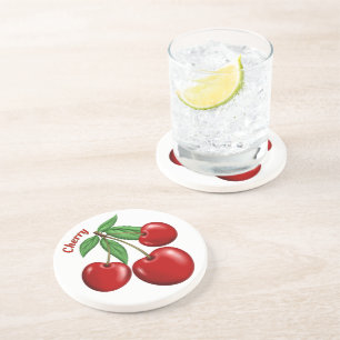 Red Cherry Cherries Design gepersonaliseerd Zandsteen Onderzetter
