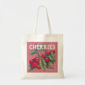 Red Cherry Cherries Fruit Gingham Retro  Tote Bag (Voorkant)