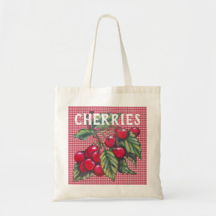Red Cherry Cherries Fruit Gingham Retro  Tote Bag