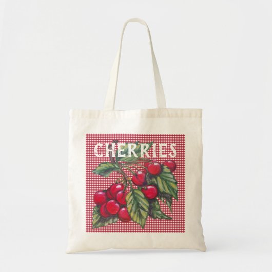 Red Cherry Cherries Fruit Gingham Retro Tote Bag (Voorkant)