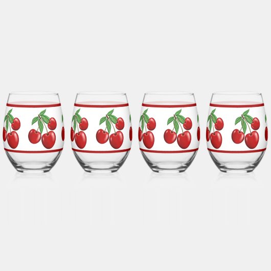 Red Cherry Clusters Wijnglas Zonder Voet (Voorkant)
