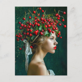 Red Cherry Crown Romantisch portret Feestdagenkaart