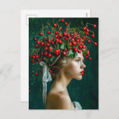 Red Cherry Crown Romantisch portret Feestdagenkaart (Voorkant / Achterkant)