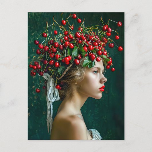Red Cherry Crown Romantisch portret Feestdagenkaart (Voorkant)