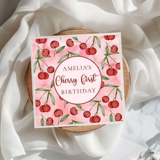 Red Cherry eerste verjaardag Paper Napkin Servet