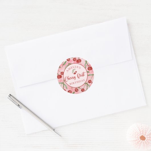 Red Cherry eerste verjaardag Sticker (Envelop)