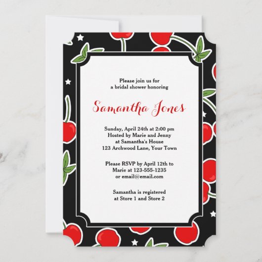 Red Cherry en Star Retro Afgesneden Vrijgezellenfe Kaart (Voorkant)