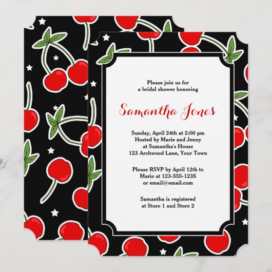 Red Cherry en Star Retro Afgesneden Vrijgezellenfe Kaart (Voorkant / Achterkant)