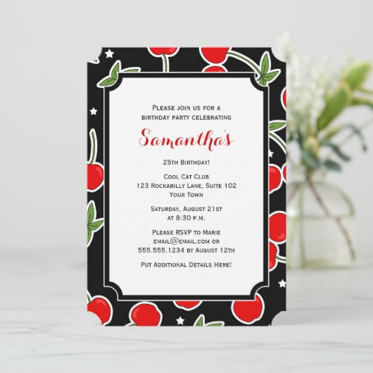 Red Cherry en Star Retro Die-cut Birthday Party Kaart (Staand voorkant)