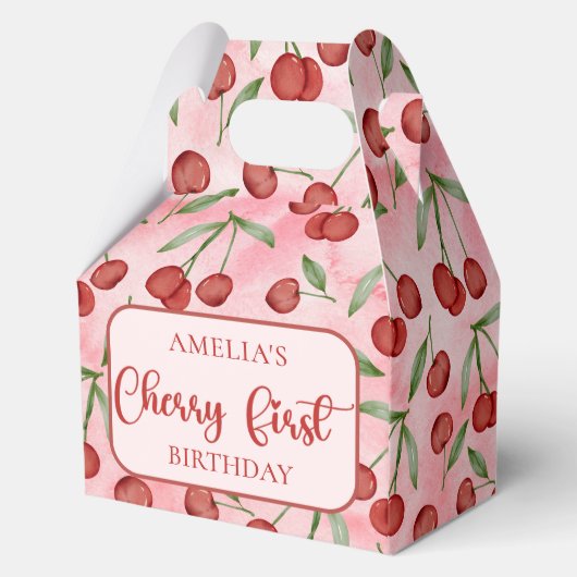 Red Cherry First Birthday Favoriete Boxen Bedankdoosjes (Voorkant)