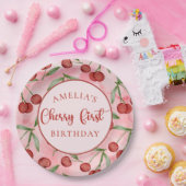 Red Cherry First Birthday Paper Borden Papieren Bordje (Feest)