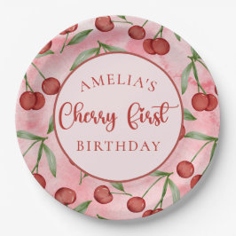 Red Cherry First Birthday Paper Borden Papieren Bordje