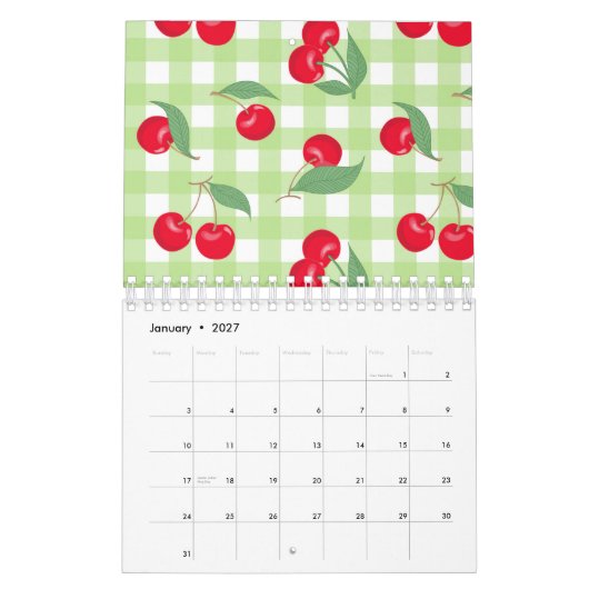 Red Cherry Fruit Green lekt pastel Lumberjack Kalender (Jan 2027)
