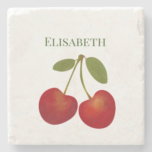 Red Cherry Fruit Personaliseer Naam Stenen Onderzetter (Voorkant)