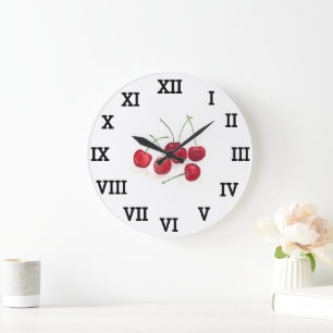 Red Cherry Fruit Zomer Waterverf Voedsel Vintage Grote Klok
