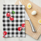 Red Cherry Gingham Black & White Buffalo Plaid Theedoek (Quarter Fold)