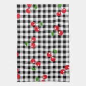 Red Cherry Gingham Black & White Buffalo Plaid Theedoek (Verticaal)