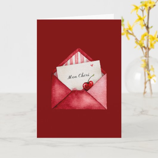 Red Cherry Heart Envelope Valentine's Day Kaart (Gele Bloem)