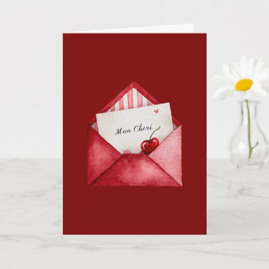Red Cherry Heart Envelope Valentine's Day Kaart (Kleine Plant)
