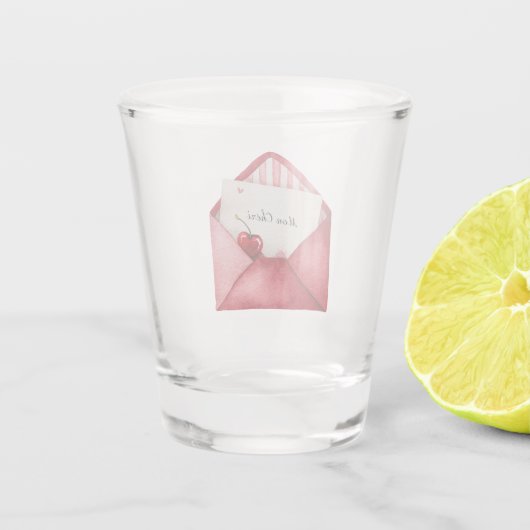Red Cherry Heart Envelope Valentine's Day Shot Glas (Achterkant)