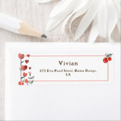 Red Cherry Heart Floral Retouradres Etiket (Insitu)