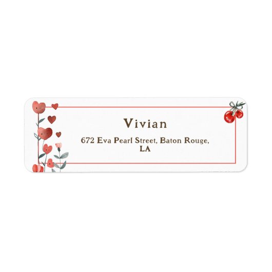 Red Cherry Heart Floral Retouradres Etiket (Voorkant)