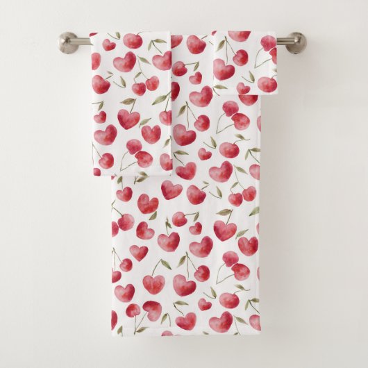 Red Cherry Hearts Bad Handdoek (Insitu)