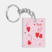 Red Cherry Hearts grillige Schattigee naam acryl Sleutelhanger (Voorkant Links)