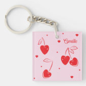 Red Cherry Hearts grillige Schattigee naam acryl Sleutelhanger (Voorkant)