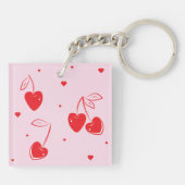 Red Cherry Hearts grillige Schattigee naam acryl Sleutelhanger (Achterkant)