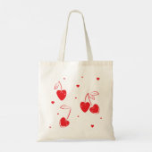 Red Cherry Hearts grillige Schattigee vorm naam Tote Bag (Achterkant)