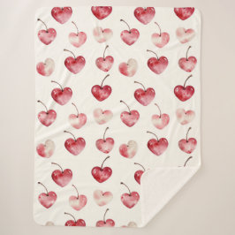 Red Cherry Hearts Valentine's Day Sherpa Deken