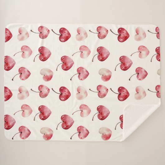 Red Cherry Hearts Valentine's Day Sherpa Deken (Voorkant (horizontaal))