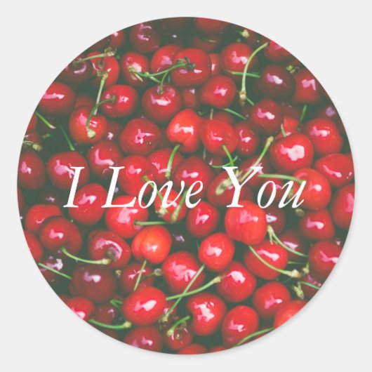 Red Cherry - Ik hou van je (aanpasbare tekst) Ronde Sticker (Voorkant)