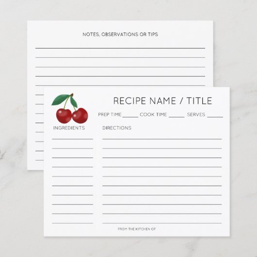 Red Cherry Modern Minimalist Recept Kaart (Voorkant / Achterkant)