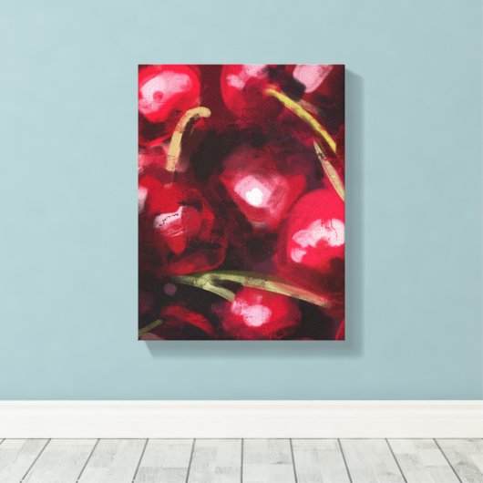 Red Cherry Painting - Still-Life Illustration Canvas Afdruk (Insitu (Houten vloer))
