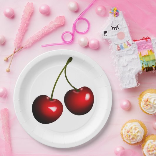 Red Cherry Party Paper Borden -  Papieren Bordje (Feest)