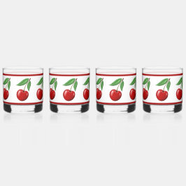 Red Cherry Pattern Whisky Glas