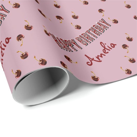 Red Cherry Personalized Party Cadeaupapier (Rol Hoek)