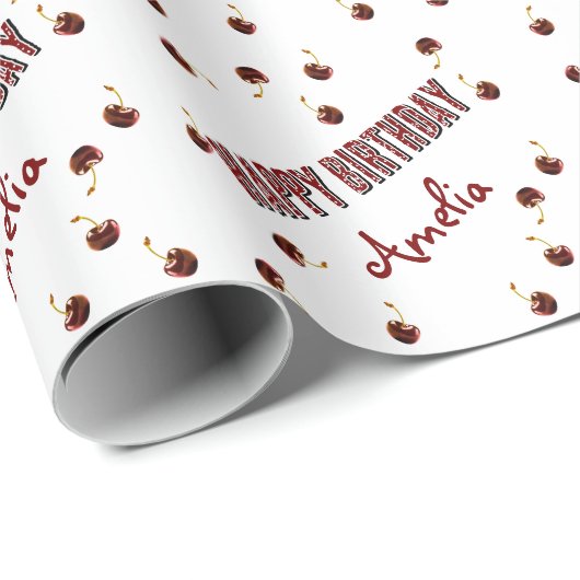 Red Cherry Personalized Party Cadeaupapier (Rol Hoek)