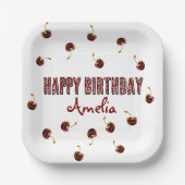 Red Cherry Personalized Party Papieren Bordje (Voorkant)